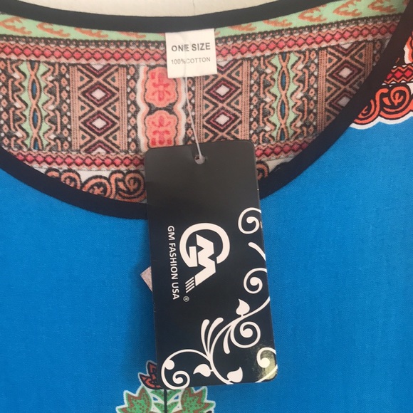 NWT boho graphic print heart blue -💯 cotton dress! Perfect heat wave dress! - Picture 13 of 13